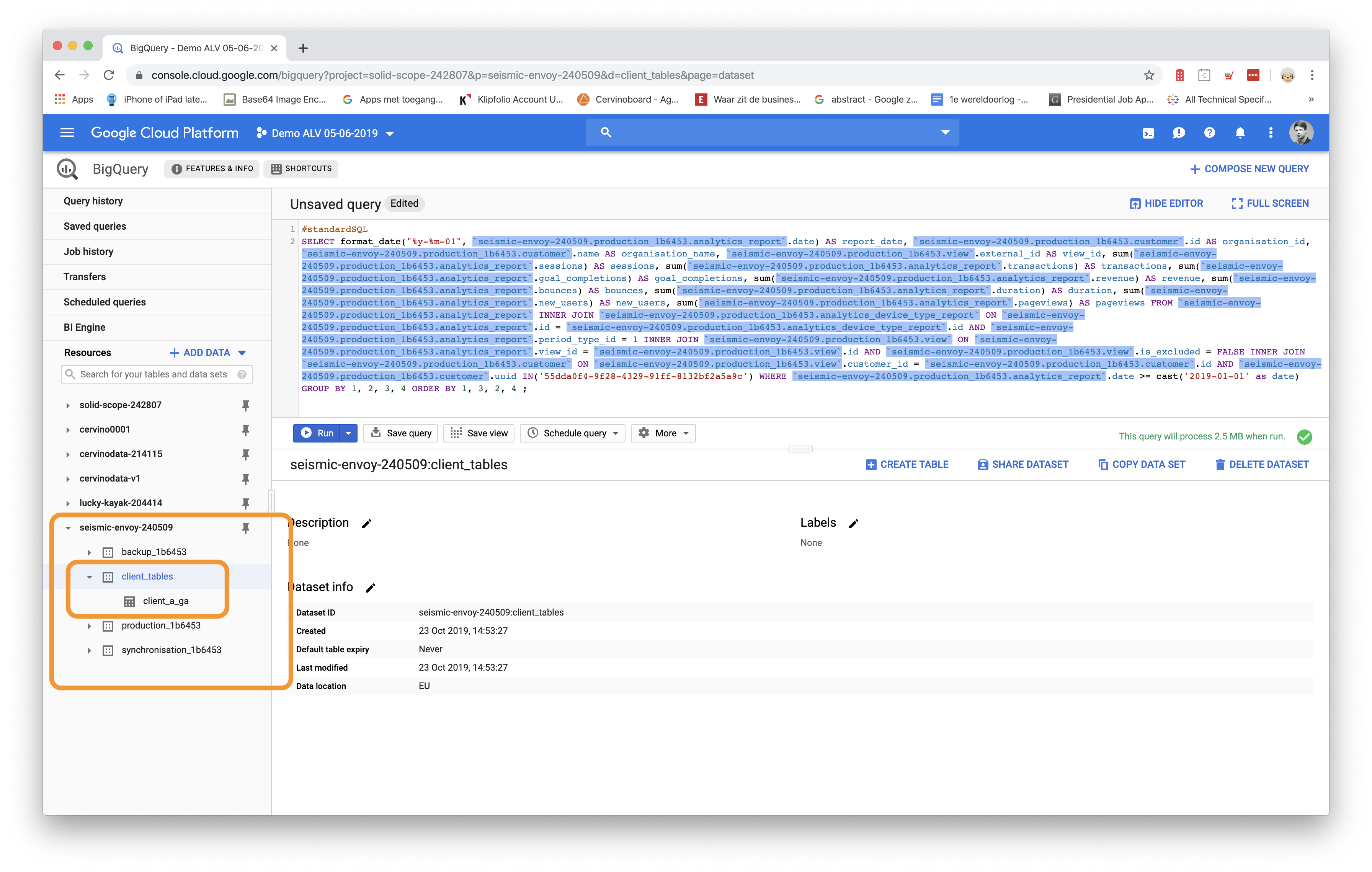 How to create a scheduled query in Google BigQuery? Cervinodata support